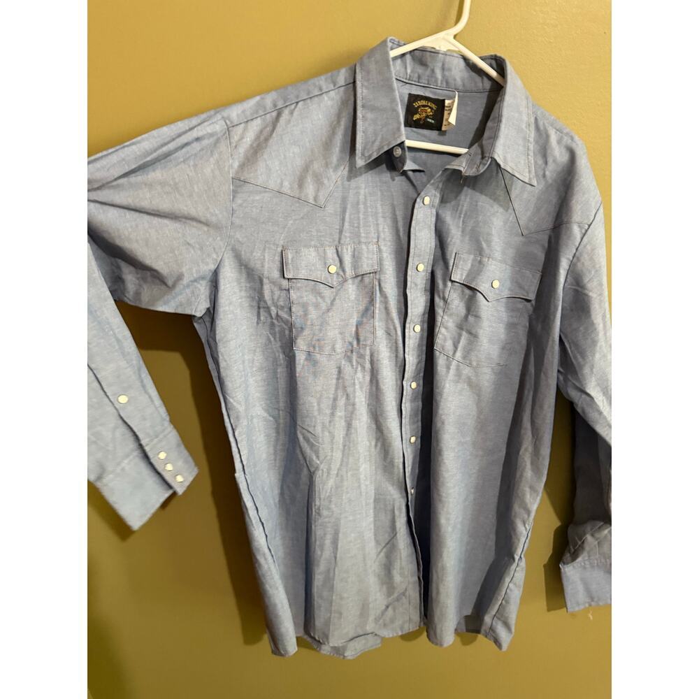 Saddle King Western by Key chambray blue denim pearl snap men’s shirt USA